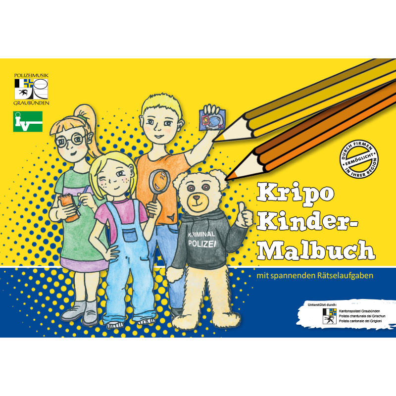 Polizeimusik Graubünden – Kripo Kinder-Malbuch mit spannenden Rätselaufgaben